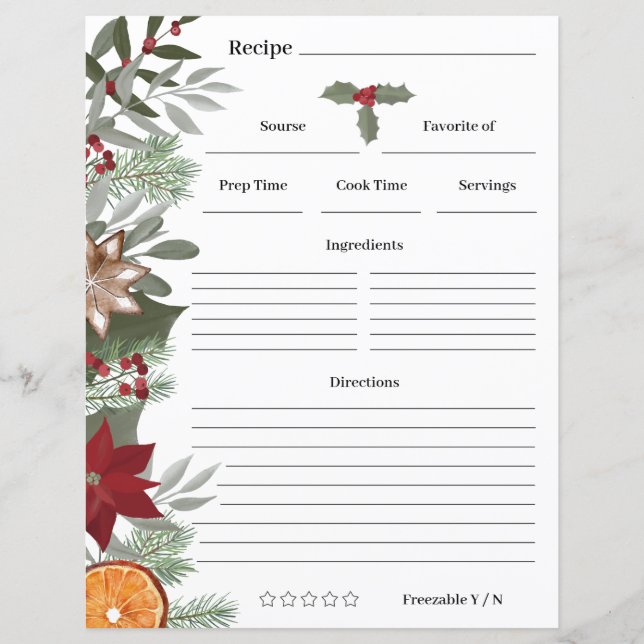 Tarjeta de receta floral para navidades (Anverso)