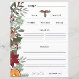 Tarjeta de receta floral para navidades