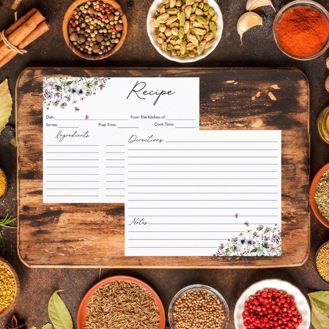 Tarjeta de Receta Floral Púrpura de Flor Silvestre (In situ)