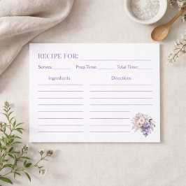 Tarjeta de receta floral púrpura elegante para la