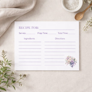 Tarjeta de receta floral púrpura elegante para la 