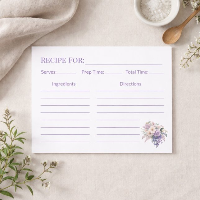 Tarjeta de receta floral púrpura elegante para la  (Subido por el creador)