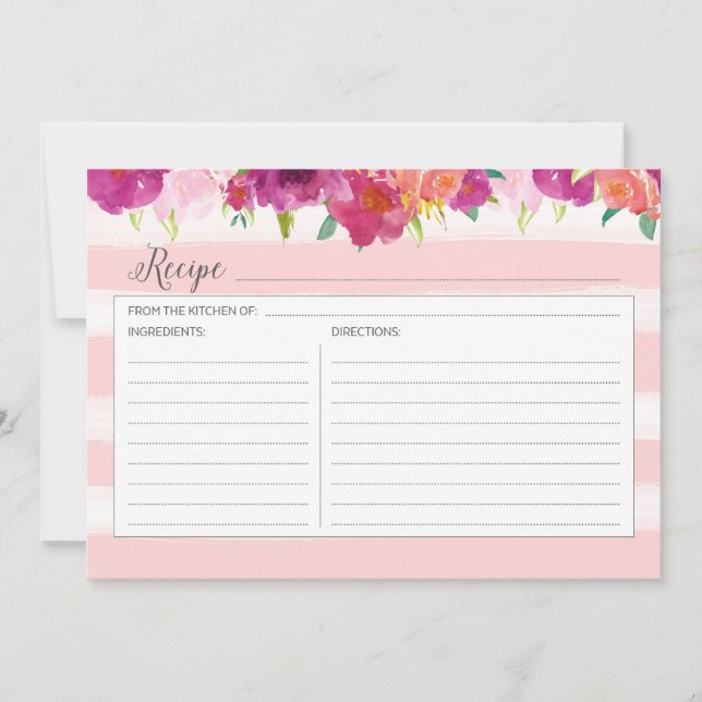 Tarjeta de receta floral rosa (Anverso)