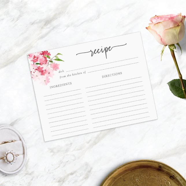 Tarjeta de receta floral rosa (Red and Pink Roses Floral Recipe Card for Bridal Shower by Painted Paperie
)