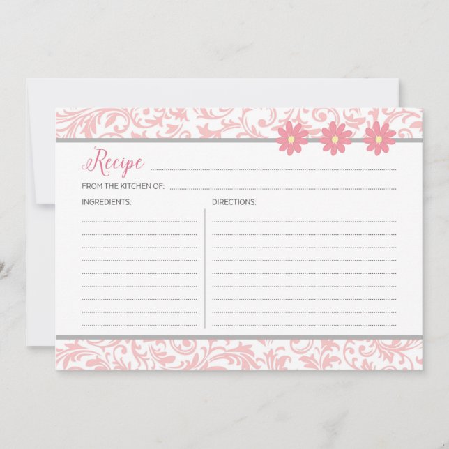 Tarjeta de receta floral rosa (Anverso)