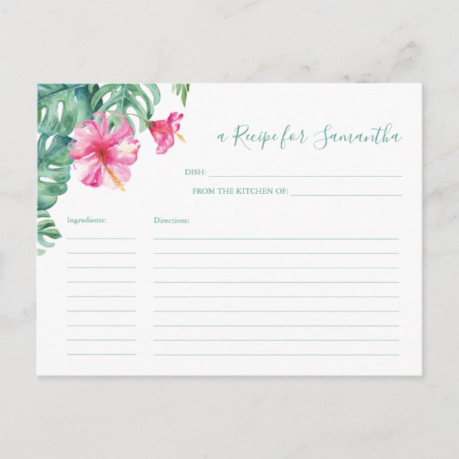 Tarjeta de receta floral rosa hibiscus Tropica (Anverso)