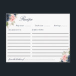 Tarjeta de receta floral rosa rosa azul marino col<br><div class="desc">Un bonito diseño de flores color azul rosa y azul marino. Las características de este diseño pueden ser personalizadas.</div>