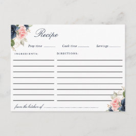 Tarjeta de receta floral rosa rosa azul marino col