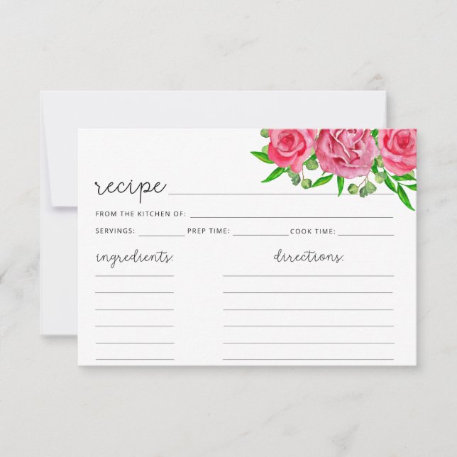 Tarjeta de receta floral rubor (Anverso)