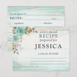 Tarjeta de Receta Floral Turquesa de Madera Rústic
