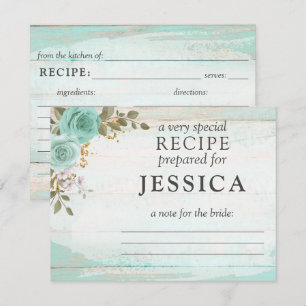 Tarjeta de Receta Floral Turquesa de Madera Rústic