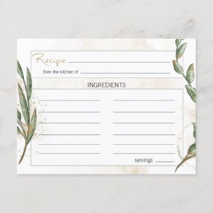 Tarjeta de receta floral verde sabio dorado
