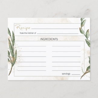 Tarjeta de receta floral verde sabio dorado