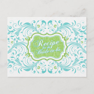 Tarjeta de receta floral verde turquesa para la no