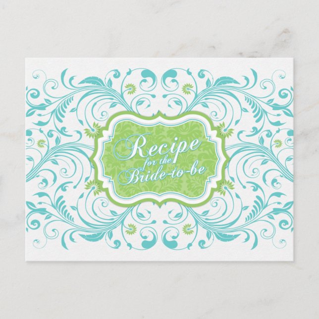 Tarjeta de receta floral verde turquesa para la no (Anverso)