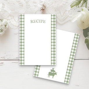 Tarjeta de Receta Gingham Verde Salvia BBQ Vintage