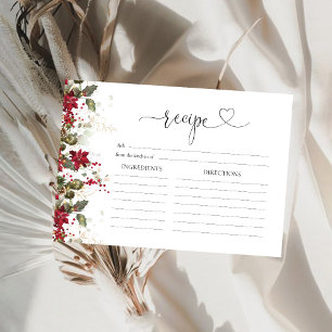Tarjeta de receta grande de Poinsettia roja de Nav