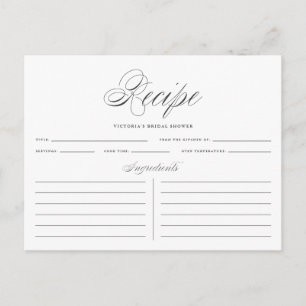 Tarjeta de receta Gray Elegant Script Bridal Showe