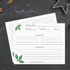 Tarjeta de receta Holly para navidades