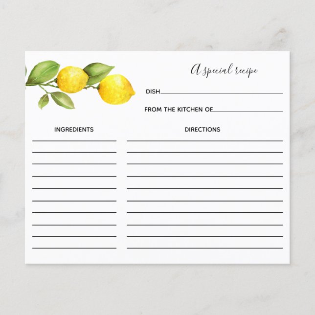 Tarjeta de receta Lemon Bridal Shower (Anverso)