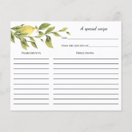 Tarjeta de receta Lemon Bridal Shower
