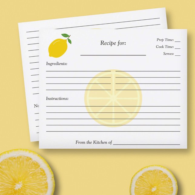 Tarjeta de receta Lemon Bridal Shower (Lemon Bridal Shower Recipe Card)