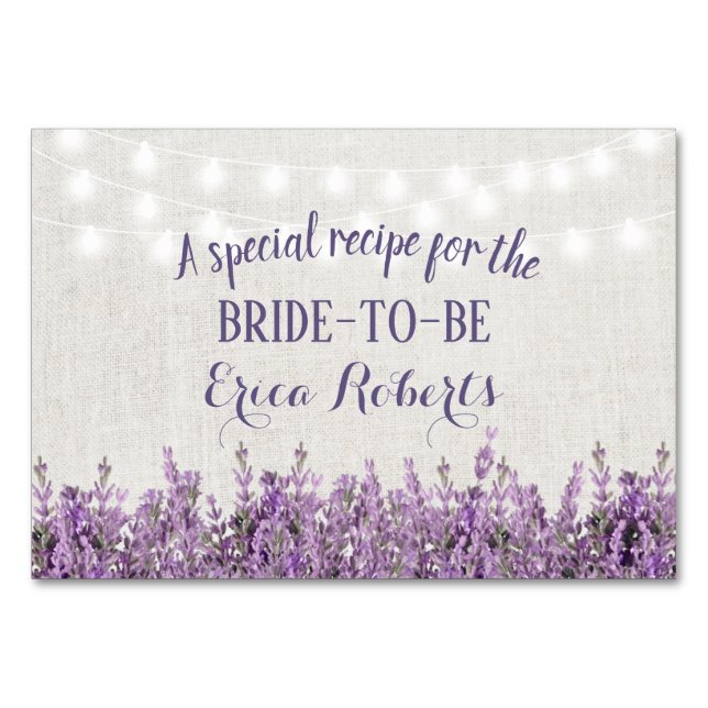 Tarjeta de Receta | Lino Elegante Floral Lavanda (Anverso)