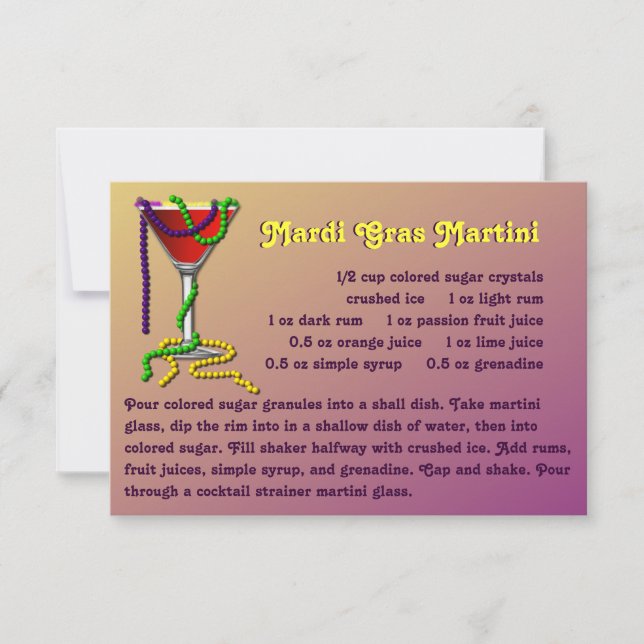 Tarjeta de receta Mardi Gras Martini (Anverso)