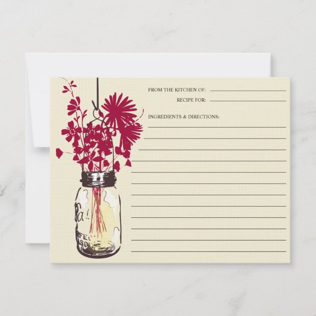 Tarjeta de receta Mason Jar and Wildflowers (Anverso)