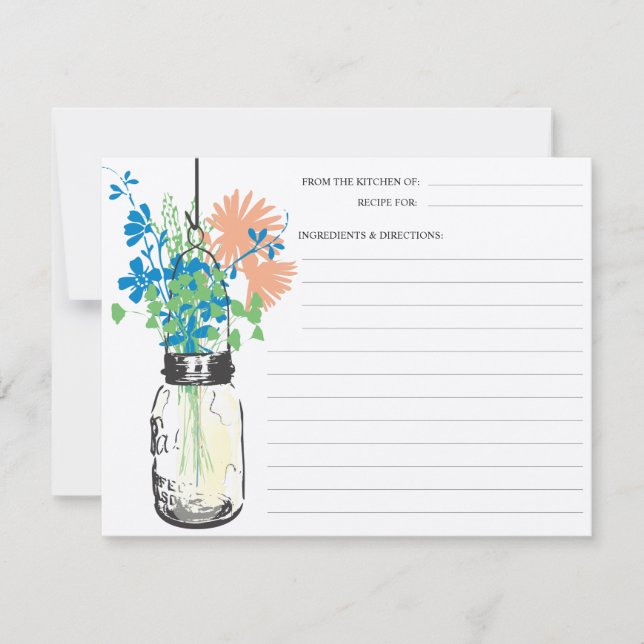 Tarjeta de receta Mason Jar & Wildflowers (Anverso)