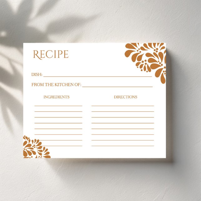 Tarjeta de receta mexicana de talavera con ducha d (Mexican talavera bridal shower recipe card terracotta talavera bridal shower recipe cards)