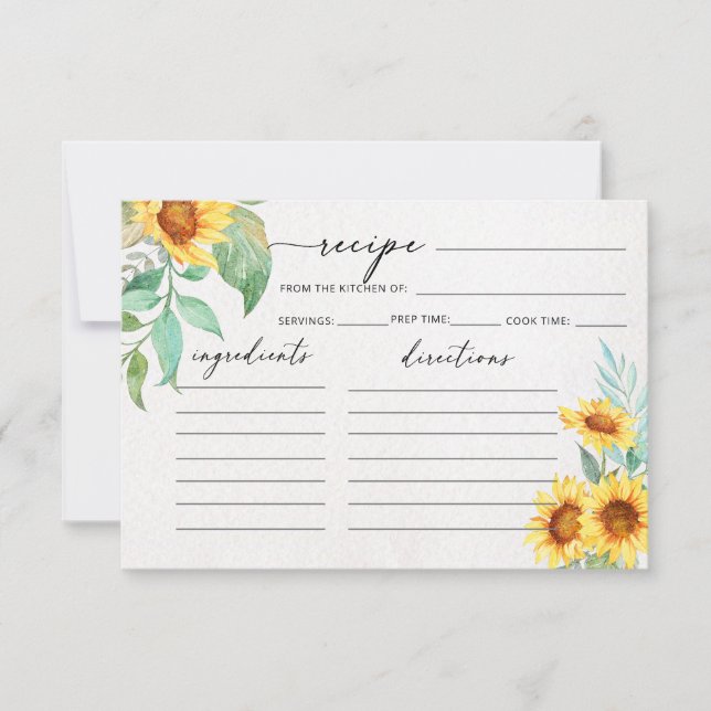 Tarjeta de receta minimalista de girasol (Anverso)