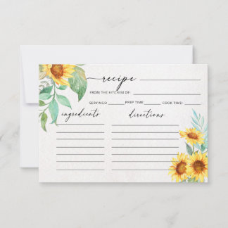 Tarjeta de receta minimalista de girasol