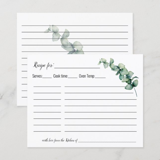 Tarjeta de receta Minimalista Eucalyptus Greenery (Anverso / Reverso)