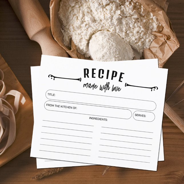 Tarjeta de receta minimalista hecha con amor (Subido por el creador)