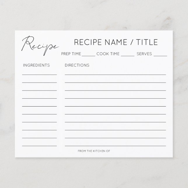 Tarjeta de receta Minimalista moderna (Anverso)