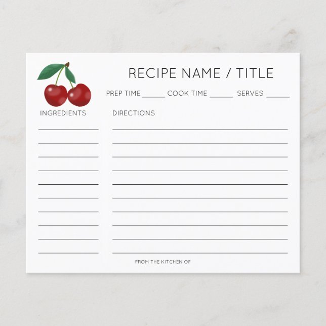 Tarjeta de receta Minimalista moderna de cereza ro (Anverso)