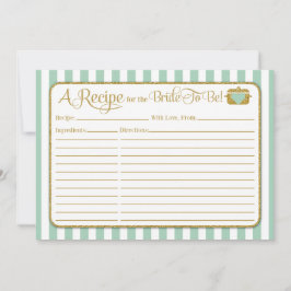 Tarjeta de receta Mint Green Gold Bridal Shower