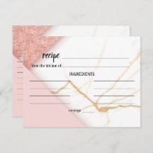 Tarjeta de receta moderna de Boda de mármol rosa y
