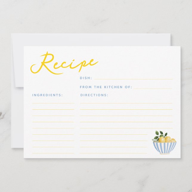 Tarjeta de receta moderna de lemones amarillo y az (Anverso)