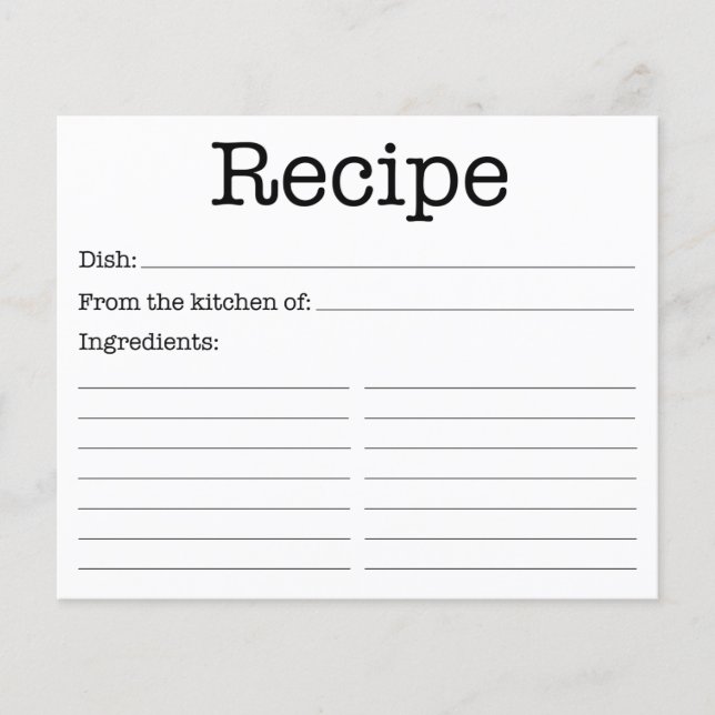 Tarjeta de receta moderna para ducha de novia (Anverso)