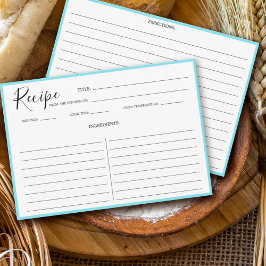 Tarjeta de receta moderna simple Aqua Blue