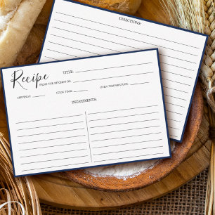 Tarjeta de receta moderna simple Navy azul