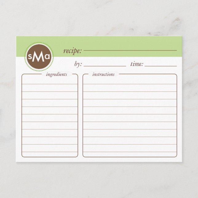 Tarjeta de receta monograma para ducha de novia (Anverso)