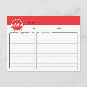 Tarjeta de receta monograma para ducha de novia