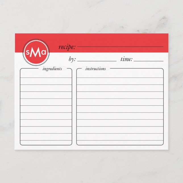 Tarjeta de receta monograma para ducha de novia (Anverso)