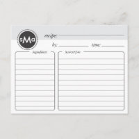 Tarjeta de receta monograma para ducha de novia
