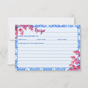 Tarjeta de Receta Nupcial de Baldosa Azul Italiana