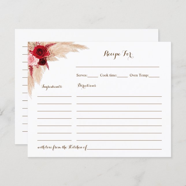 Tarjeta de receta Pampas Grasa Bridal Ducha Tarjet (Anverso / Reverso)