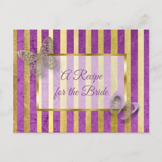 Tarjeta de receta para boda de mariposa morada y d (Anverso)